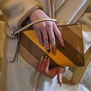 Lucky Brand Tan and Yellow Striped Wristlet